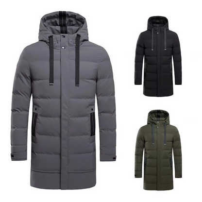 Valtron - Puffer Jacke Herren - Lange Winterjacke mit Kapuze und Windschutz