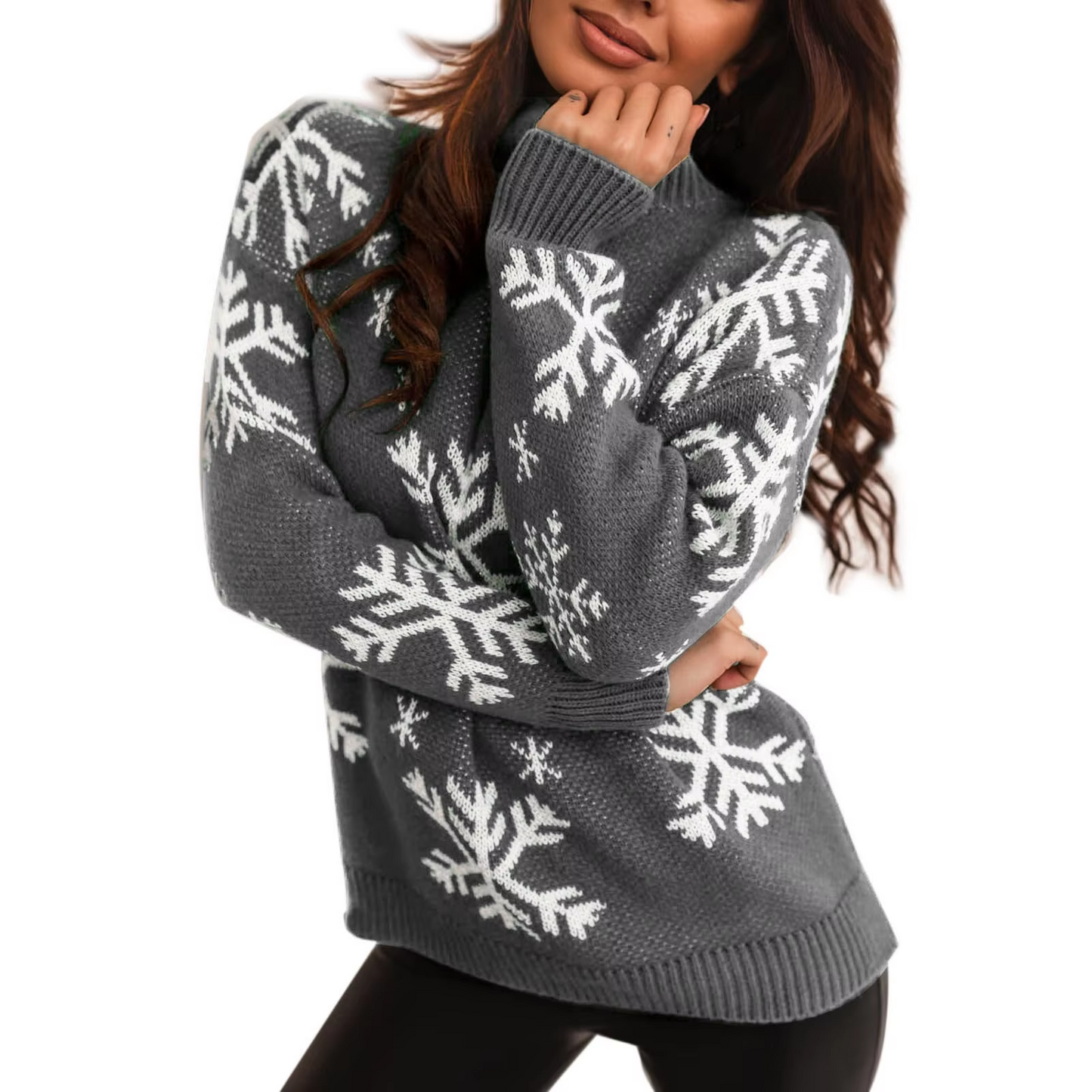 Yulight - Weihnachtspullover mit Schneeflocken-Dekor, Bequemer Winterpullover