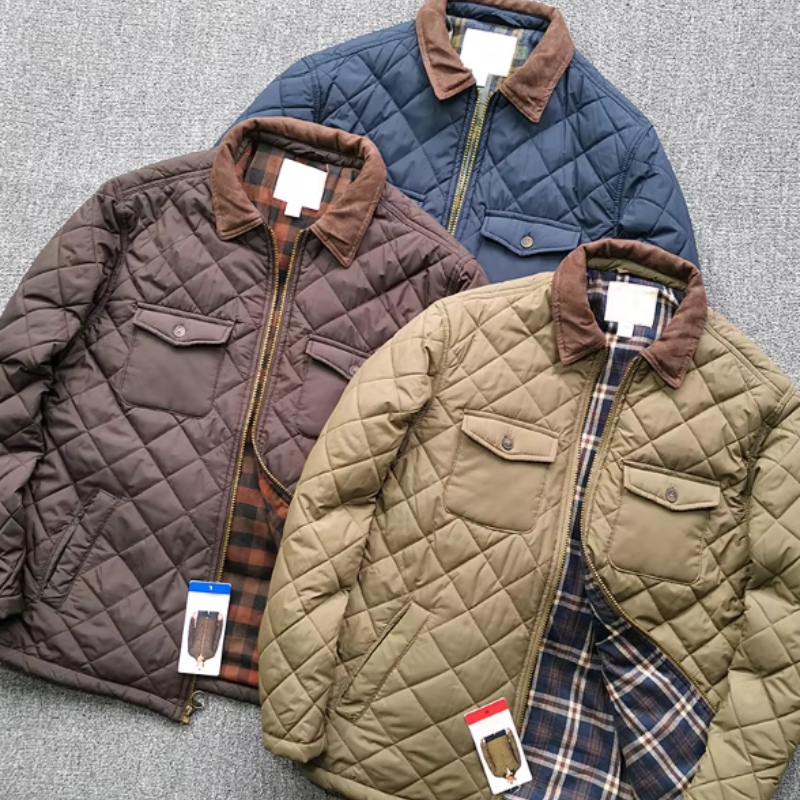 Apleron - Steppjacke Herren mit Reißverschluss – Übergangsjacke mit Cordkragen und Taschen