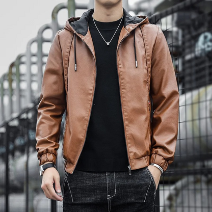 Weldorn - Lederjacke Herren - Moderne Jacke mit Kapuze und Reißverschluss