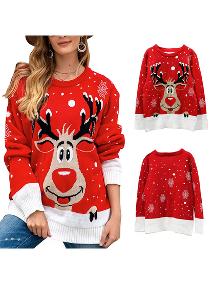 Sweevie - Weihnachtspullover mit Rentier-Motiv – Lustiger Damen Winterpullover