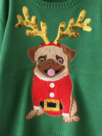 Charmar - Weihnachtspullover mit festlichem Mops-Motiv und Santa-Outfit