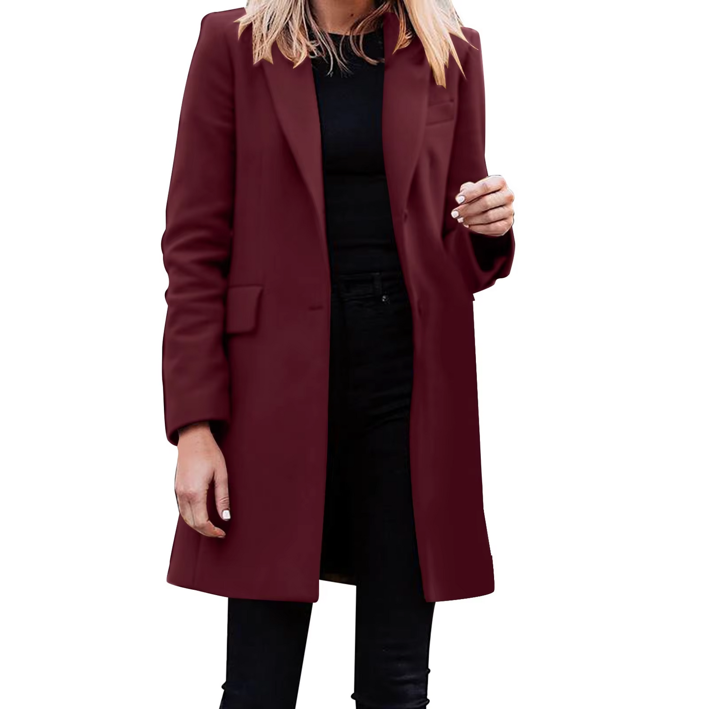 Winluxi - Mantel Jacke Damen – Moderner Langer Mantel mit Schlankem Schnitt und Taschen