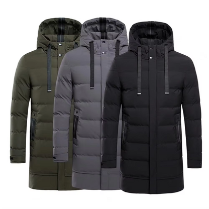 Valtron - Puffer Jacke Herren - Lange Winterjacke mit Kapuze und Windschutz