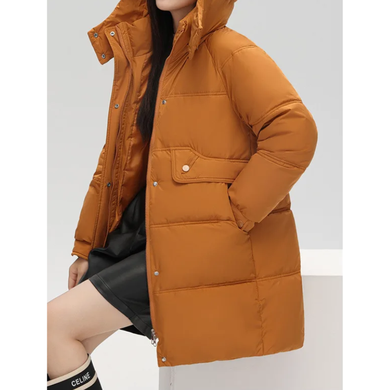 Chictep - Damen Gesteppte Jacke mit Kapuze, Druckknöpfen und Taschen, Wintermantel