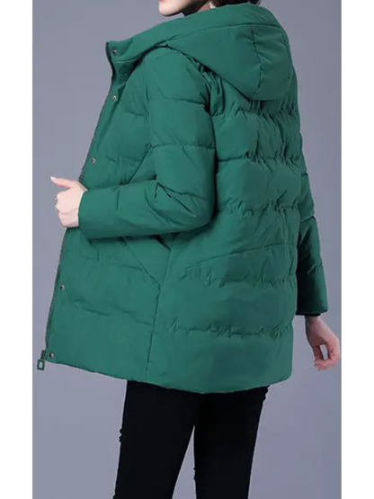 Quilore - Damen Gesteppte Jacke mit Kapuze und Taschen, Wintermantel Langschnitt