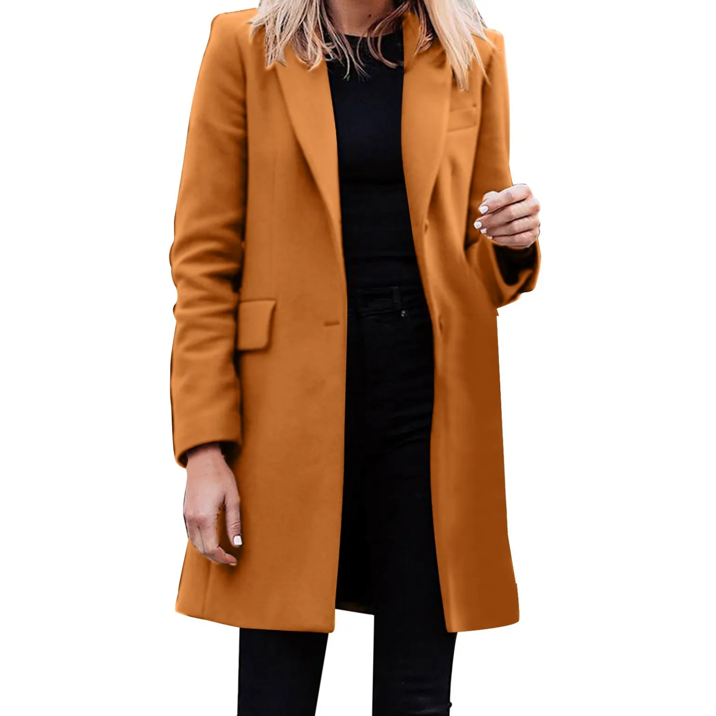 Winluxi - Mantel Jacke Damen – Moderner Langer Mantel mit Schlankem Schnitt und Taschen