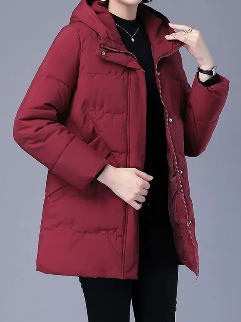 Quilore - Damen Gesteppte Jacke mit Kapuze und Taschen, Wintermantel Langschnitt