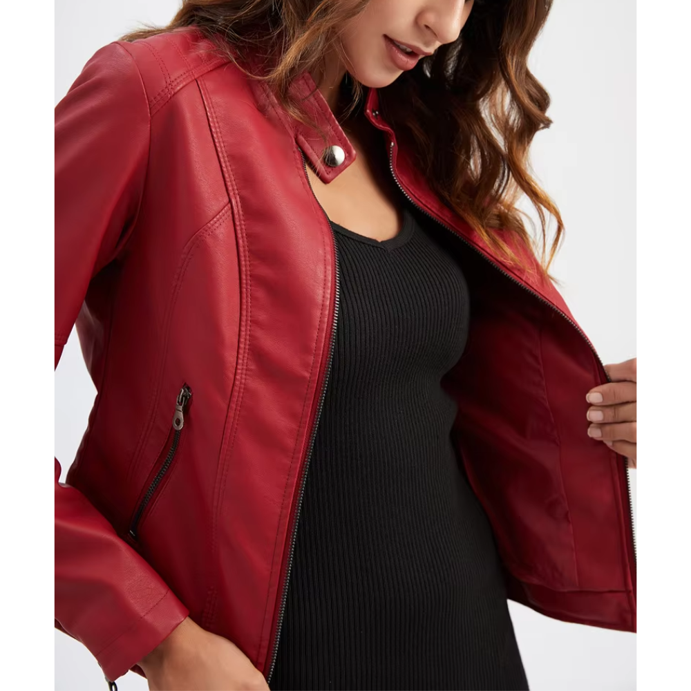 Rellena - Lederjacke Damen - Elegante Jacke mit Stehkragen und Reißverschlussdesign