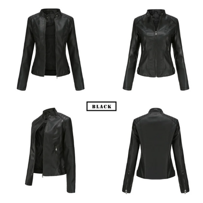 Rellena - Lederjacke Damen - Elegante Jacke mit Stehkragen und Reißverschlussdesign