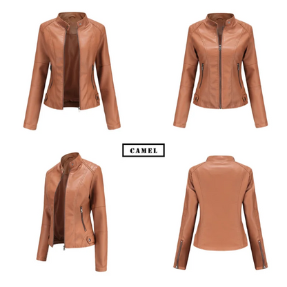 Rellena - Lederjacke Damen - Elegante Jacke mit Stehkragen und Reißverschlussdesign