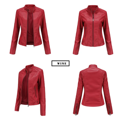 Rellena - Lederjacke Damen - Elegante Jacke mit Stehkragen und Reißverschlussdesign