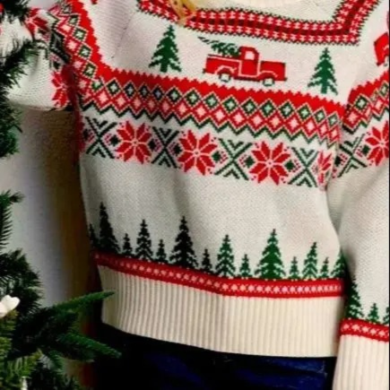 Warmiss - Weihnachtspullover mit Baum- und Truck-Motiv, Strickpullover für die Feiertage