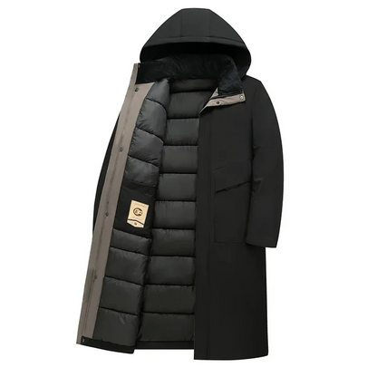 Warmore - Langer Wintermantel Herren - Wärmender Parka mit Kapuze und Taschen