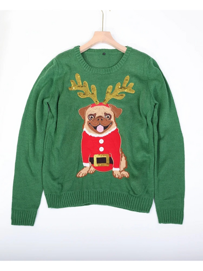 Charmar - Weihnachtspullover mit festlichem Mops-Motiv und Santa-Outfit