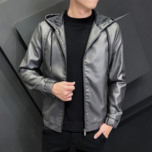 Weldorn - Lederjacke Herren - Moderne Jacke mit Kapuze und Reißverschluss