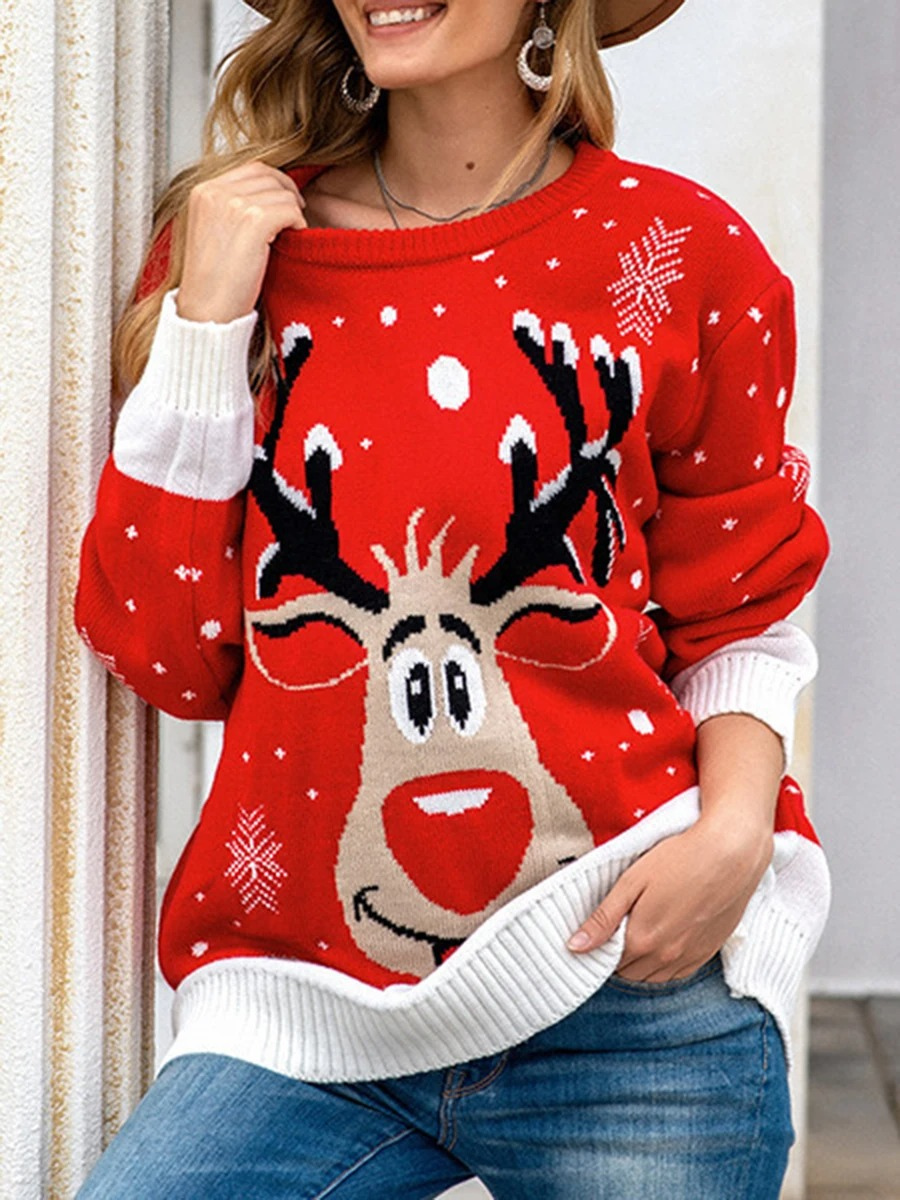 Sweevie - Weihnachtspullover mit Rentier-Motiv – Lustiger Damen Winterpullover