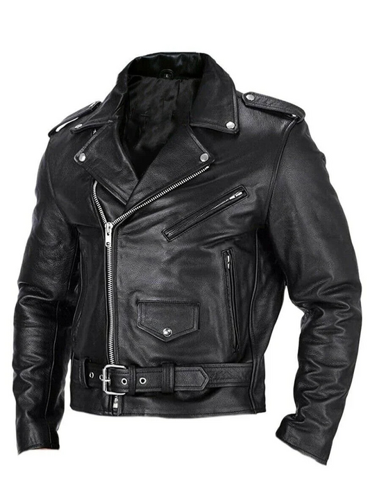 Sturmin - Lederjacke Herren - Klassische Bikerjacke mit Gürtel und Reißverschluss