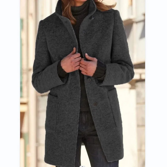 Silvana - Damenmantel Jacke - Warmer Wollmantel mit Stehkragen und Taschen