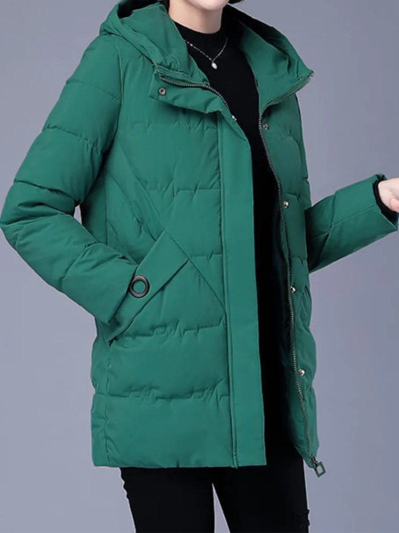 Quilore - Damen Gesteppte Jacke mit Kapuze und Taschen, Wintermantel Langschnitt