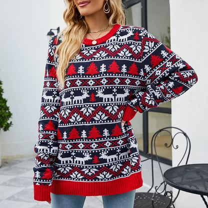 Winteri - Weihnachtspullover mit Norwegermuster und Weihnachtsbaum-Design für Damen