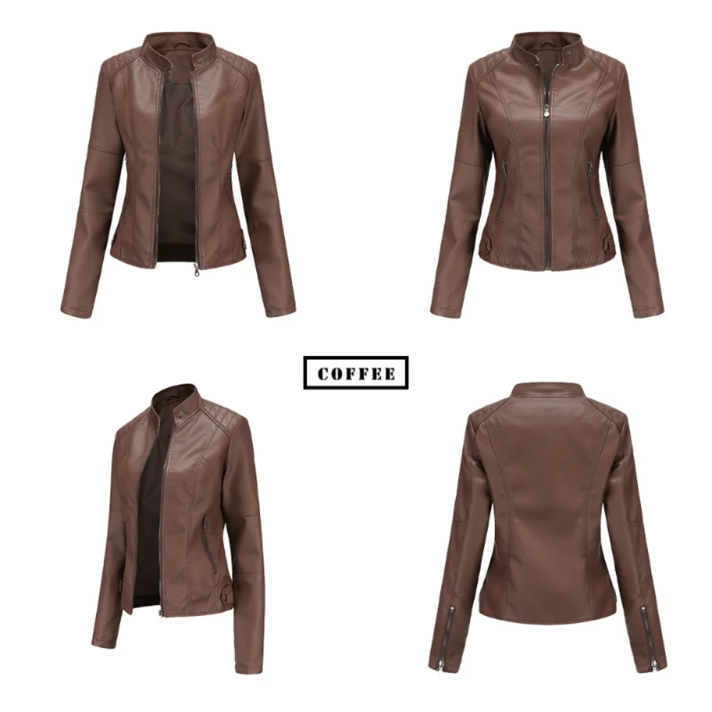 Rellena - Lederjacke Damen - Elegante Jacke mit Stehkragen und Reißverschlussdesign