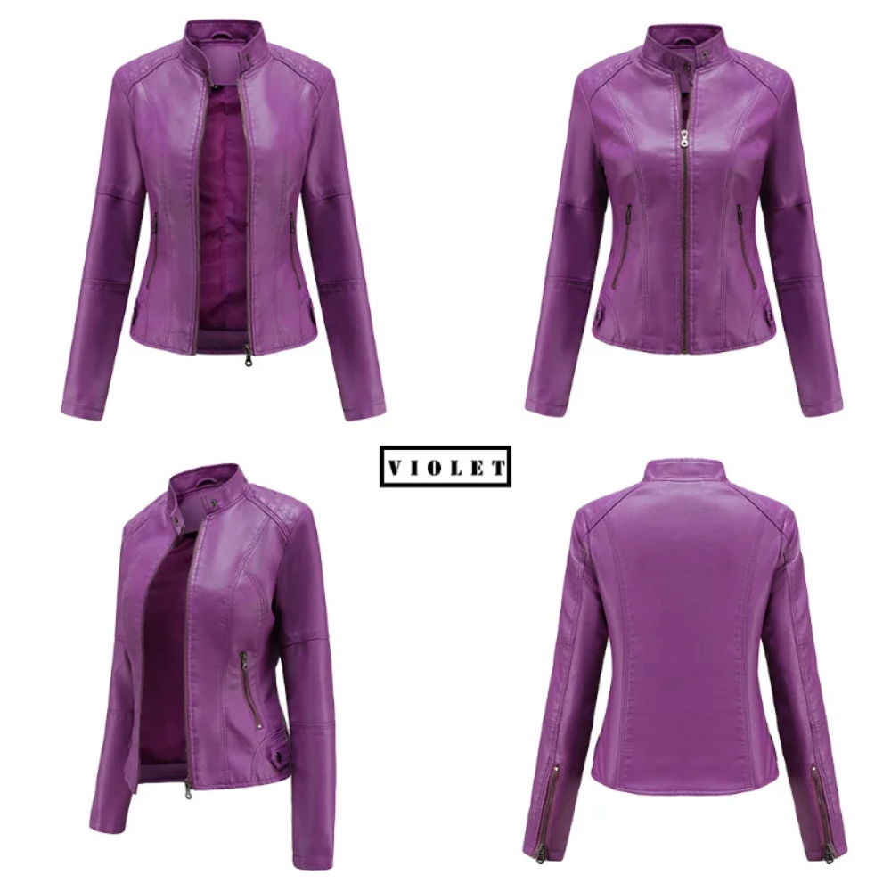 Rellena - Lederjacke Damen - Elegante Jacke mit Stehkragen und Reißverschlussdesign