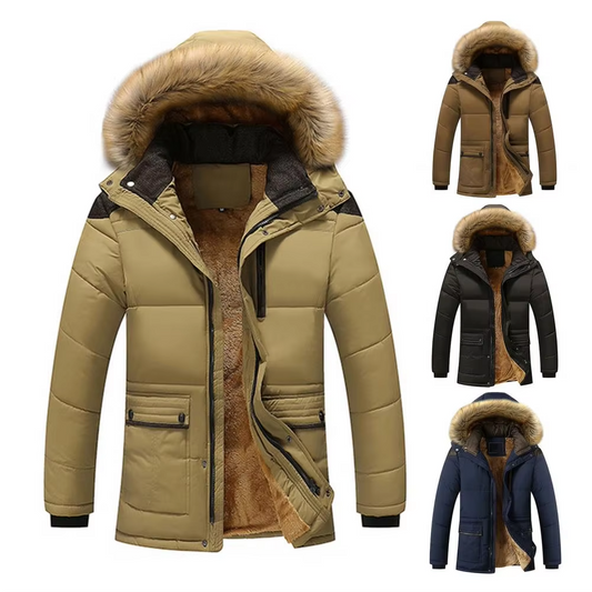 Torvenn - Puffer Jacke Herren - Warme Winterjacke mit Fellkapuze und Taschen