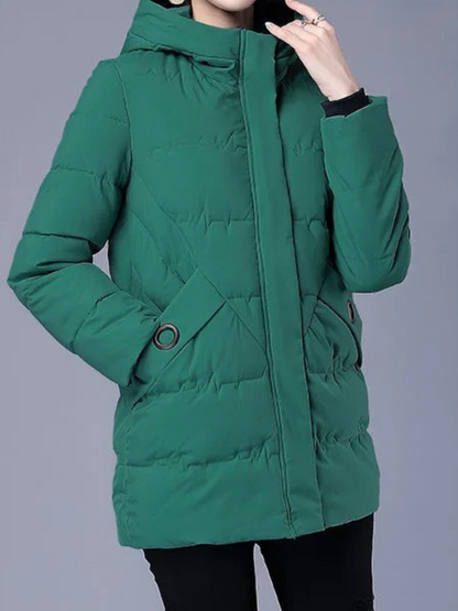 Quilore - Damen Gesteppte Jacke mit Kapuze und Taschen, Wintermantel Langschnitt