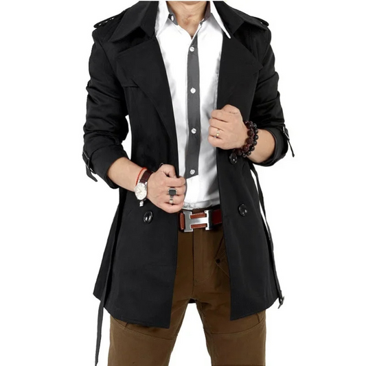 Brogano - Langer Mantel Herren – Modischer Trenchcoat mit Gürtel und Revers