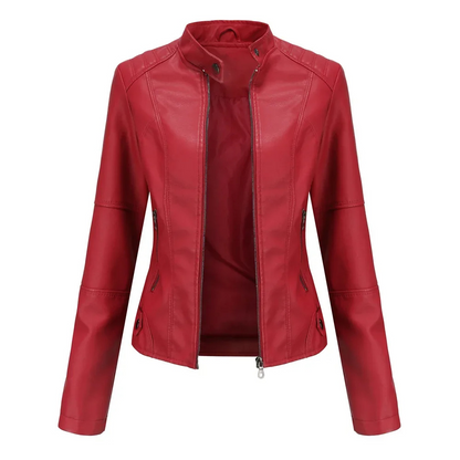 Rellena - Lederjacke Damen - Elegante Jacke mit Stehkragen und Reißverschlussdesign