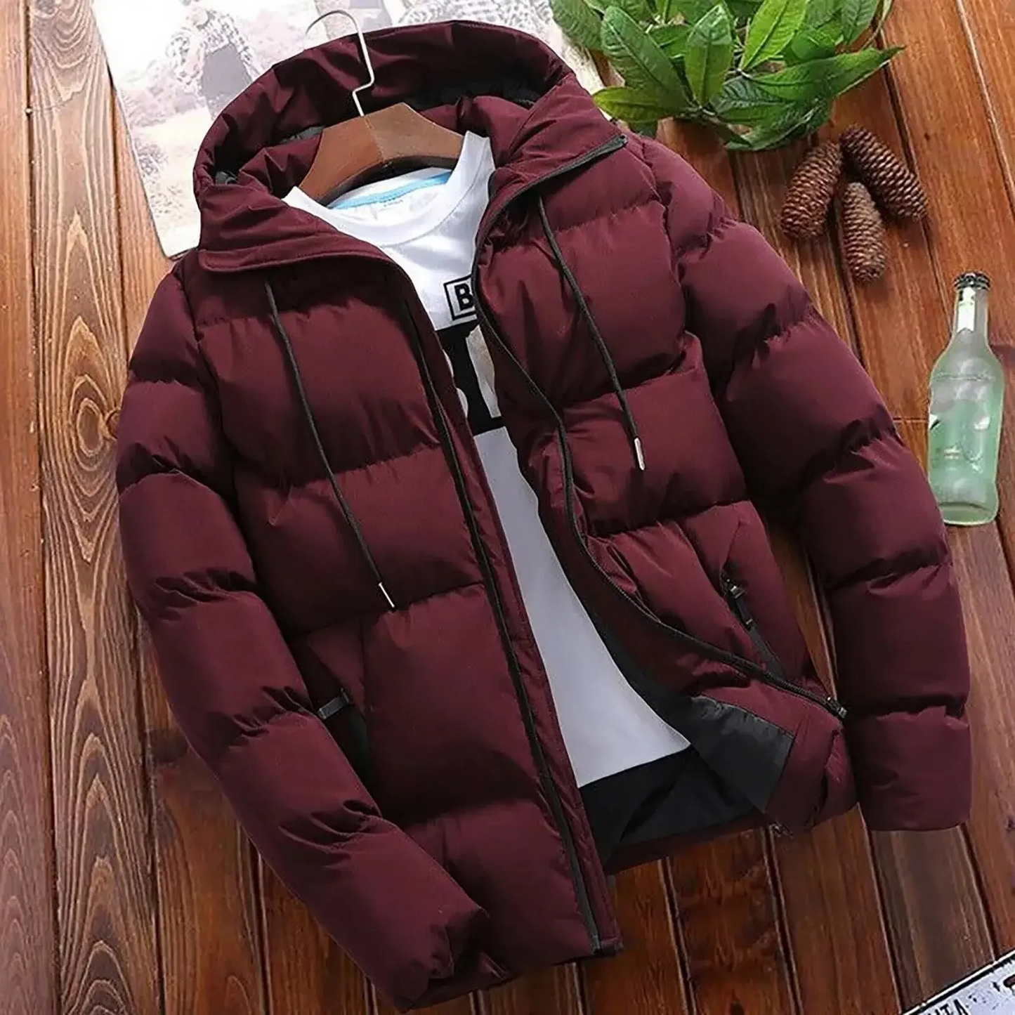 Snowven - Pufferjacke Herren – Winterjacke mit Kapuze und Reißverschluss