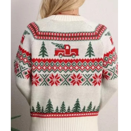 Warmiss - Weihnachtspullover mit Baum- und Truck-Motiv, Strickpullover für die Feiertage