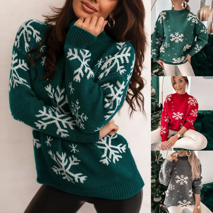 Yulight - Weihnachtspullover mit Schneeflocken-Dekor, Bequemer Winterpullover