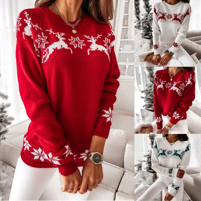 Snuglux - Weihnachtspullover mit Rentier- und Schneeflocken-Motiv, Strickpullover