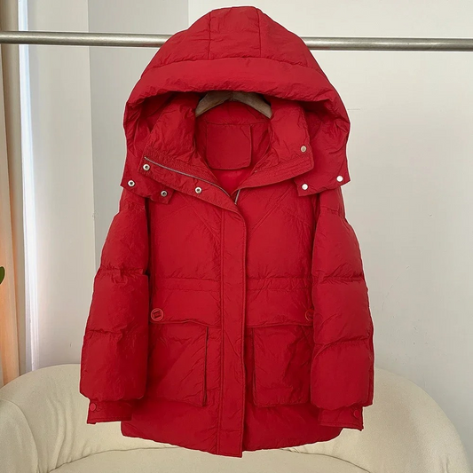 AuraPro - Damenmantel Jacke - Warme Winterjacke mit Kapuze und Taschen