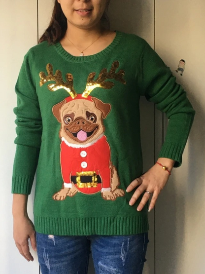 Charmar - Weihnachtspullover mit festlichem Mops-Motiv und Santa-Outfit