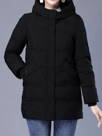 Quilore - Damen Gesteppte Jacke mit Kapuze und Taschen, Wintermantel Langschnitt