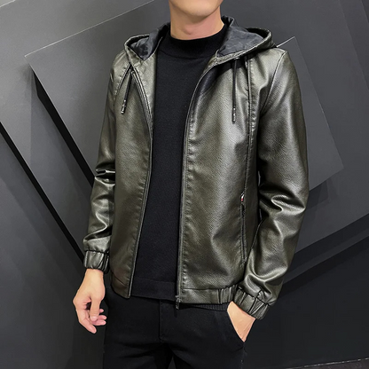 Weldorn - Lederjacke Herren - Moderne Jacke mit Kapuze und Reißverschluss