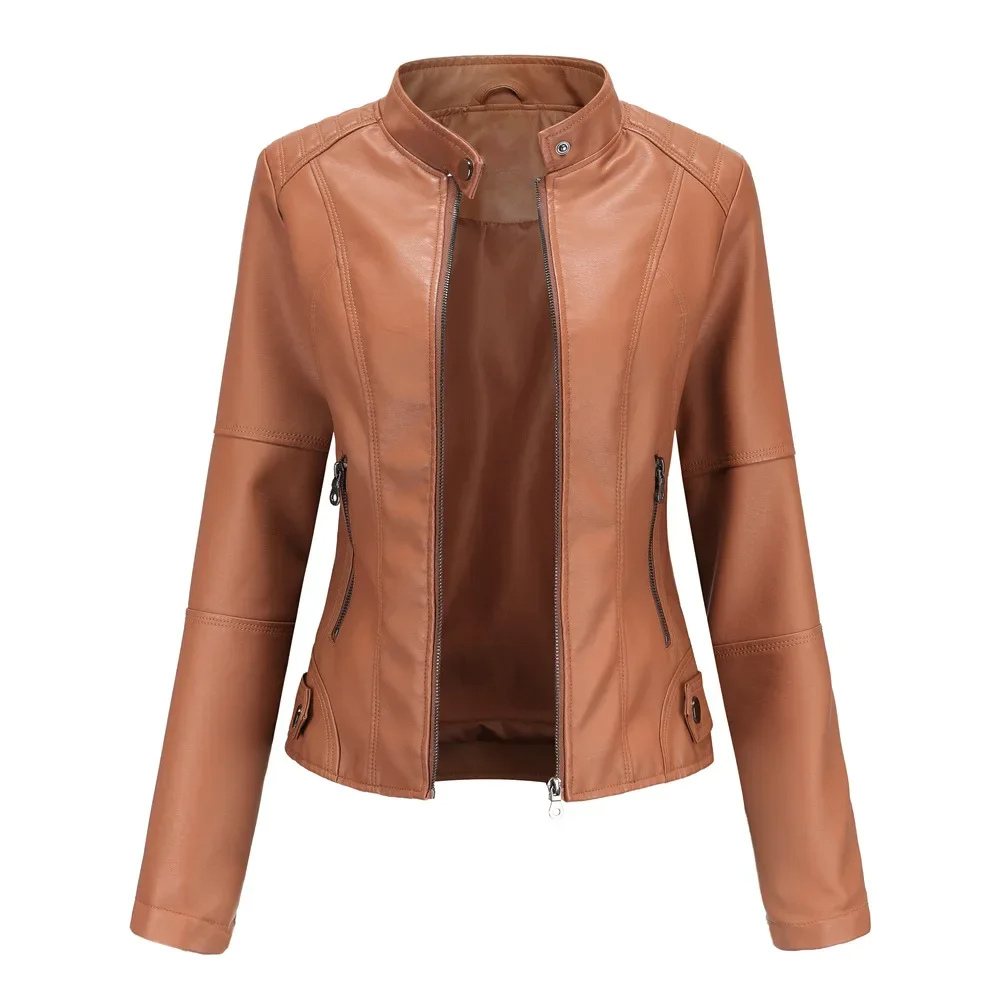 Rellena - Lederjacke Damen - Elegante Jacke mit Stehkragen und Reißverschlussdesign