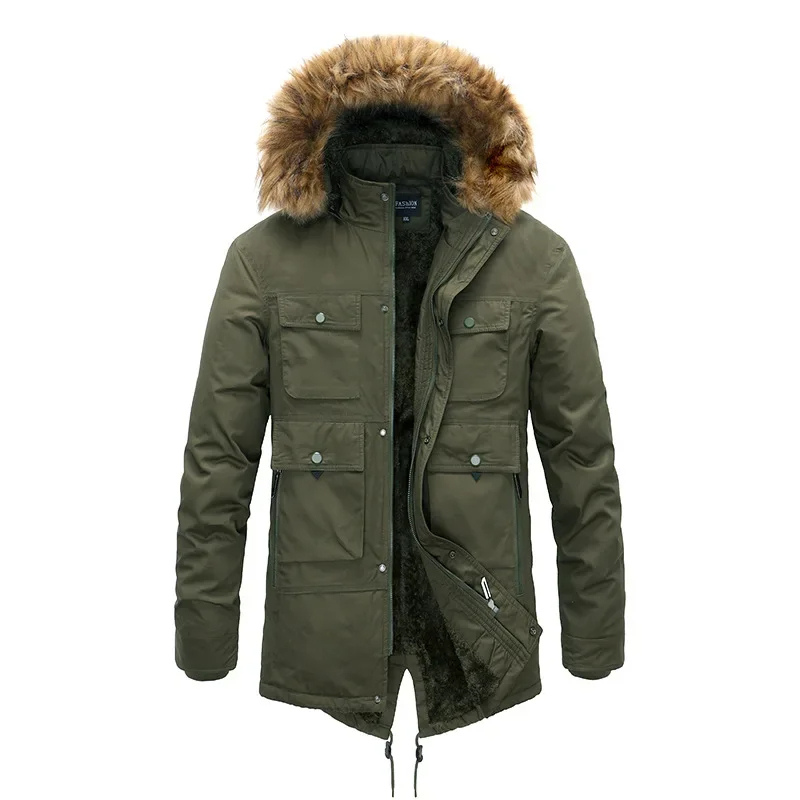 Traxmen - Parka Winterjacke Herren mit Fellkapuze, warmem Innenfutter und Fronttaschen