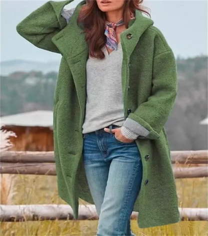 Veldora - Damenmantel Jacke - Warmer Teddyfellmantel mit Kapuze und Knopfleiste