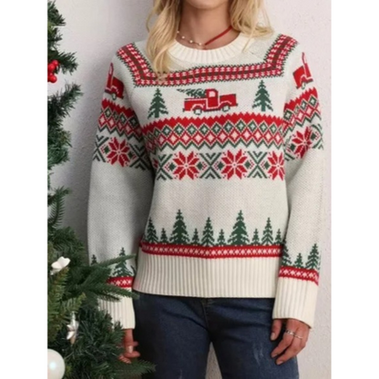 Warmiss - Weihnachtspullover mit Baum- und Truck-Motiv, Strickpullover für die Feiertage