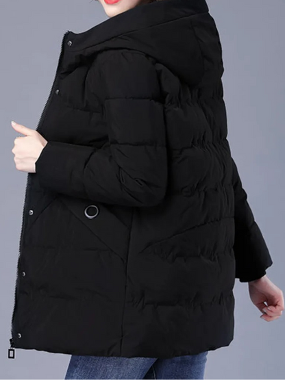 Quilore - Damen Gesteppte Jacke mit Kapuze und Taschen, Wintermantel Langschnitt