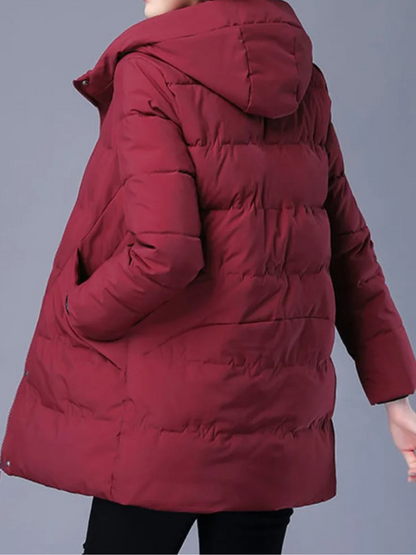 Quilore - Damen Gesteppte Jacke mit Kapuze und Taschen, Wintermantel Langschnitt