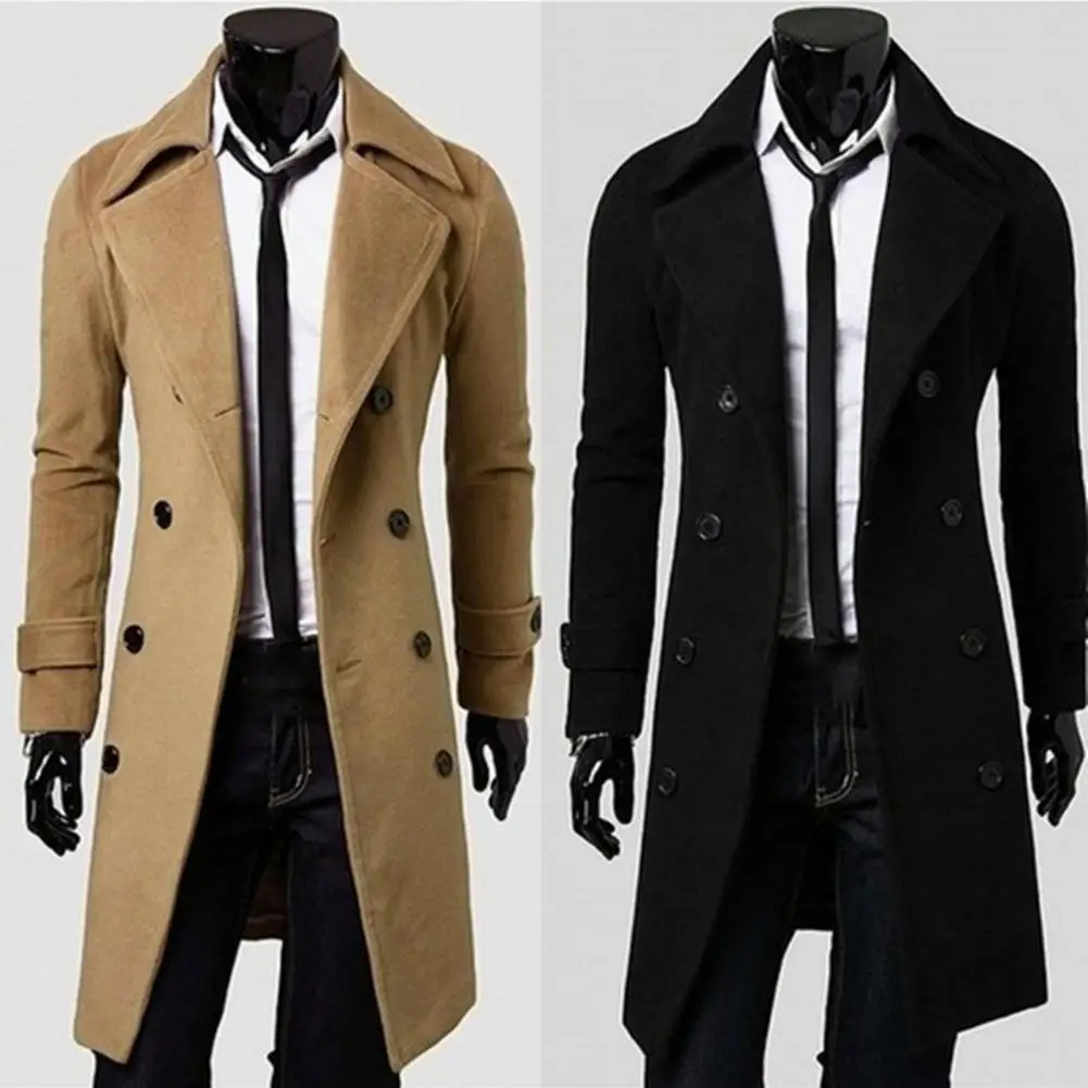 Vintrom - Mantel Jacke Herren – Langer Doppelreiher Trenchcoat, Klassischer Wintermantel