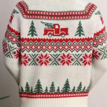 Warmiss - Weihnachtspullover mit Baum- und Truck-Motiv, Strickpullover für die Feiertage