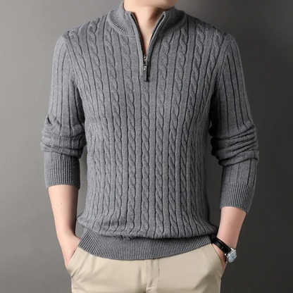 Carter & Mason Herren Zopfmuster Half-Zip Pullover – Lässiger Strickjumper