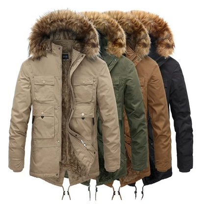 Traxmen - Parka Winterjacke Herren mit Fellkapuze, warmem Innenfutter und Fronttaschen