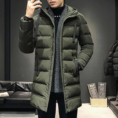 Brenlox - Puffer Jacke Herren - Lange Winterjacke mit Kapuze und Windschutz